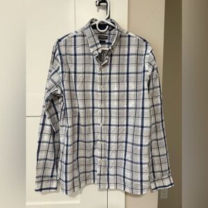 Van Heusen Men's White and Blue Checkered Shirt size large